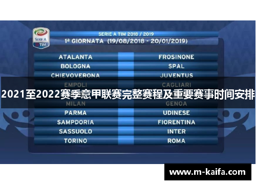 2021至2022赛季意甲联赛完整赛程及重要赛事时间安排