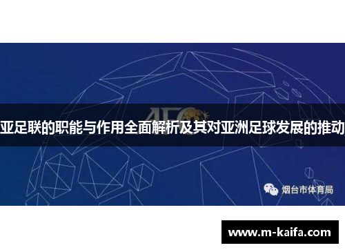 亚足联的职能与作用全面解析及其对亚洲足球发展的推动
